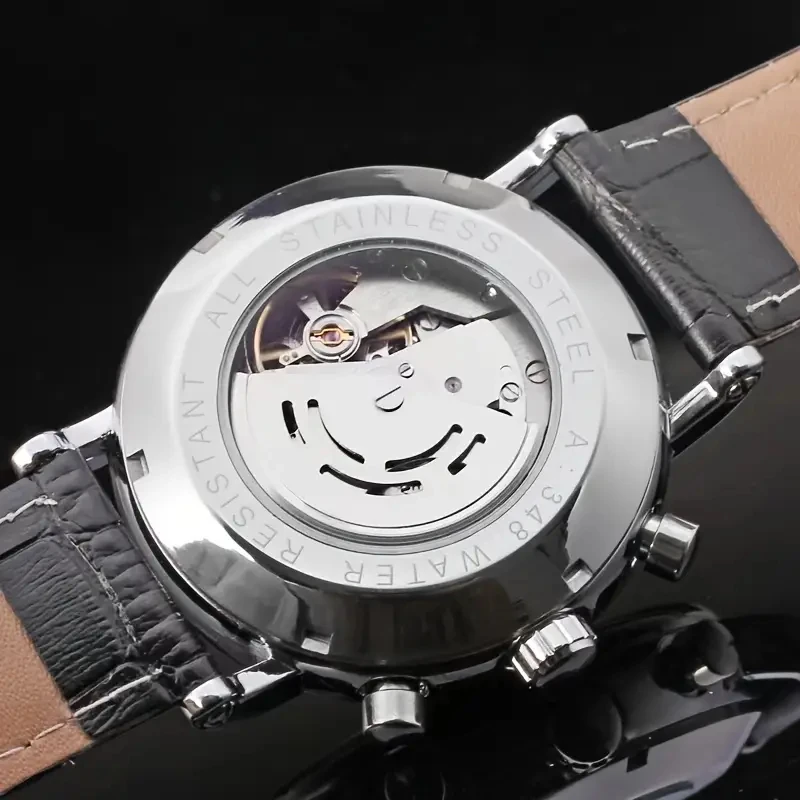 Luxurious Hollow-Out Automatic Men's Business Fashion Watch ​ ​ Round Luxury Stylish Mechanical Watch for Men, Fashionable and Sophisticated, the Best Gift for Him, No Batteries Required.