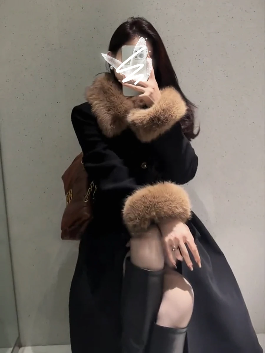 

Ele Bla шерстяное пальто женское зимнее новое длинное пальто теплый пуховик Jaet верхняя одежда для поездок на работу Sle Long Sve средней длины