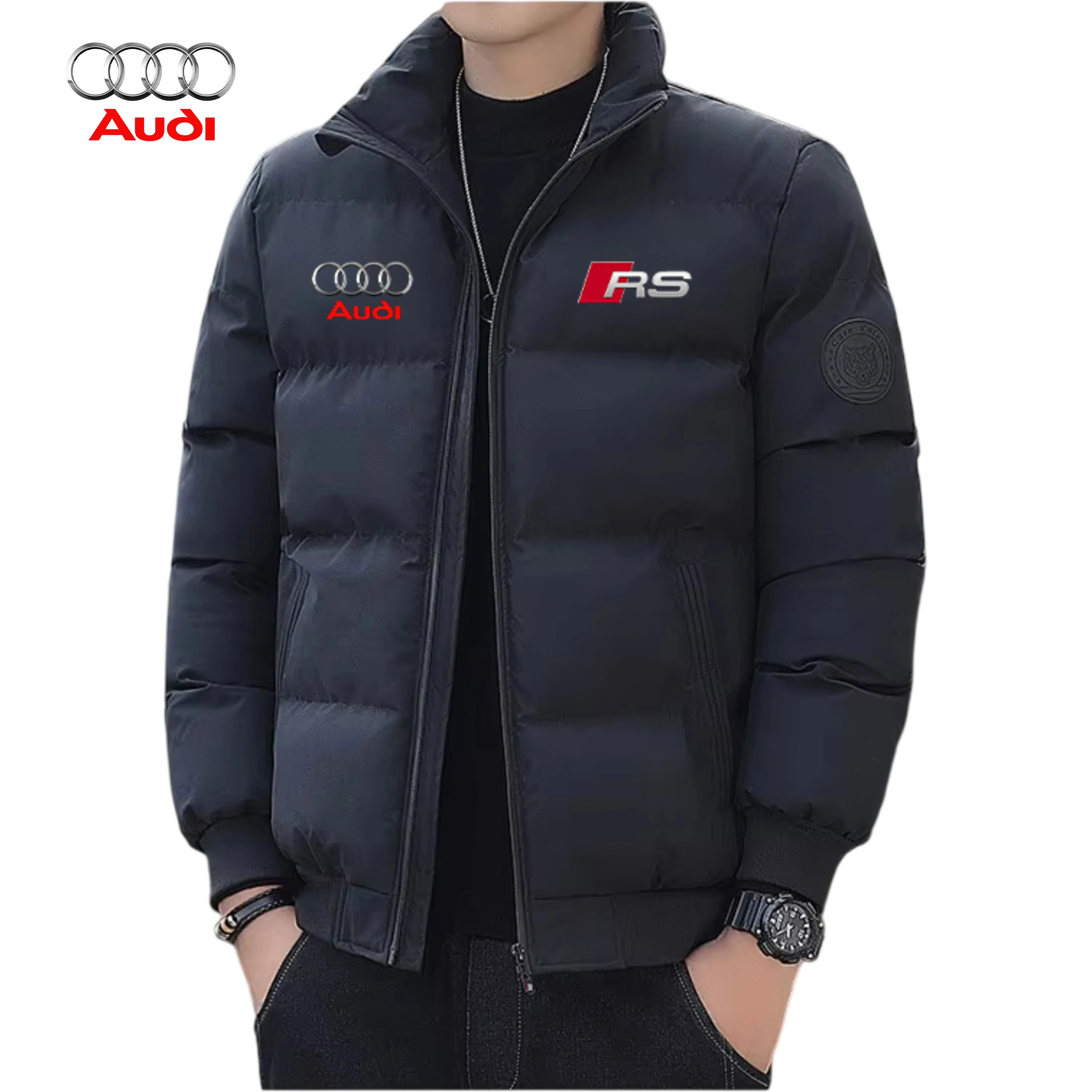 Audi 2026 Men's Cotton Jacket with High Collar Thick Windproof And Cold-Resistant Short Casual Winter Coat