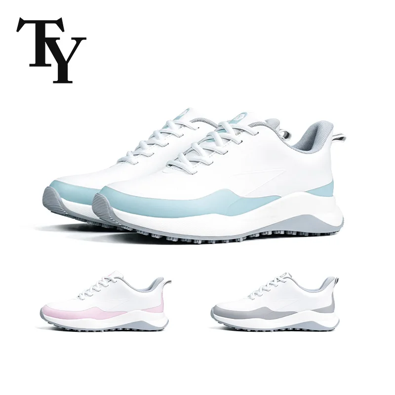 

TY Women Golf Shoes 2025 Spiked Anti Slip Breathable Waterproof Leather Lightweight Low Top Lace Up Casual