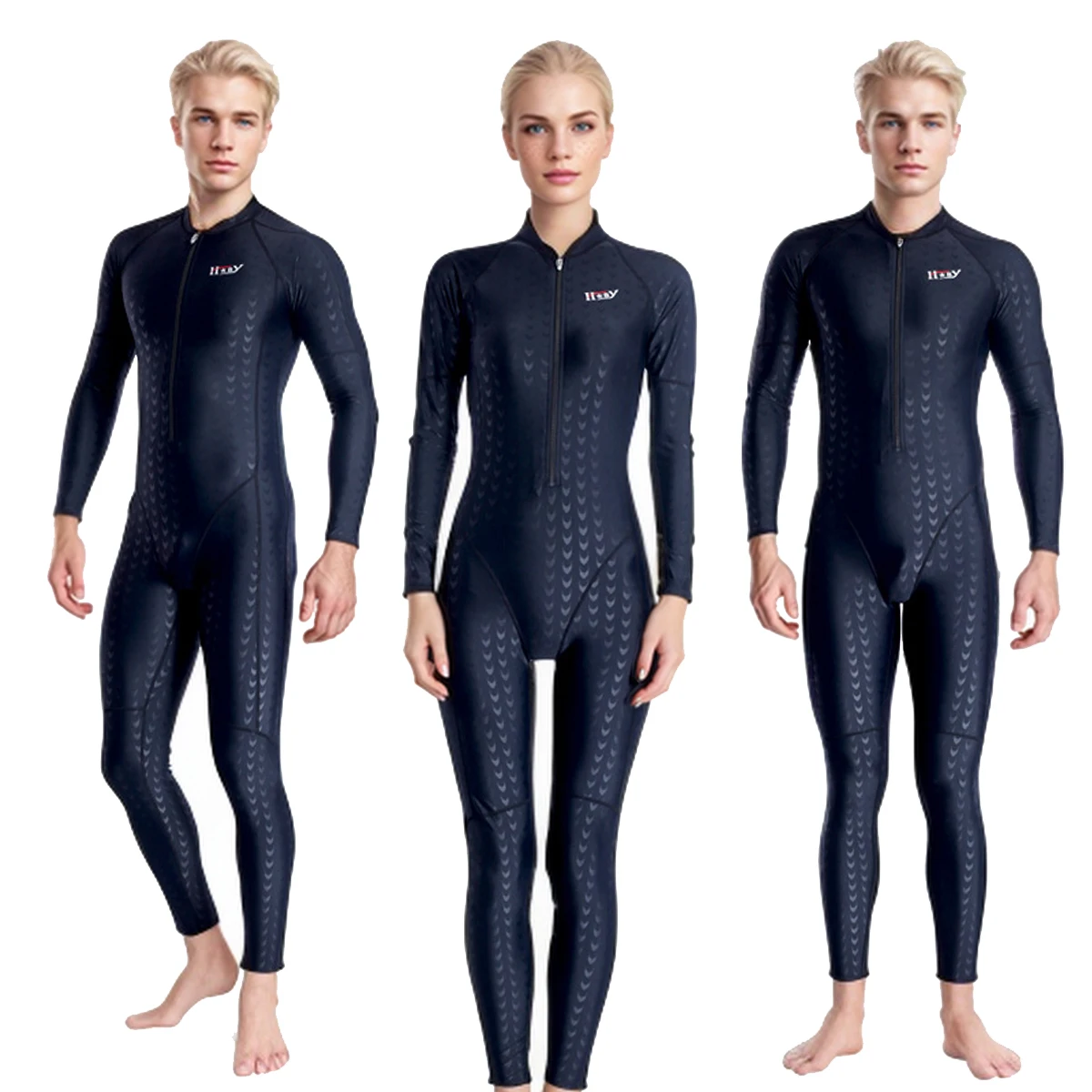 

Unisex Spandex One-piece Spandex Long-sleeve Sunscreen Quick-dry Water-proof Front Zipper Swimwear Jumpsuits Overalls Catsuits