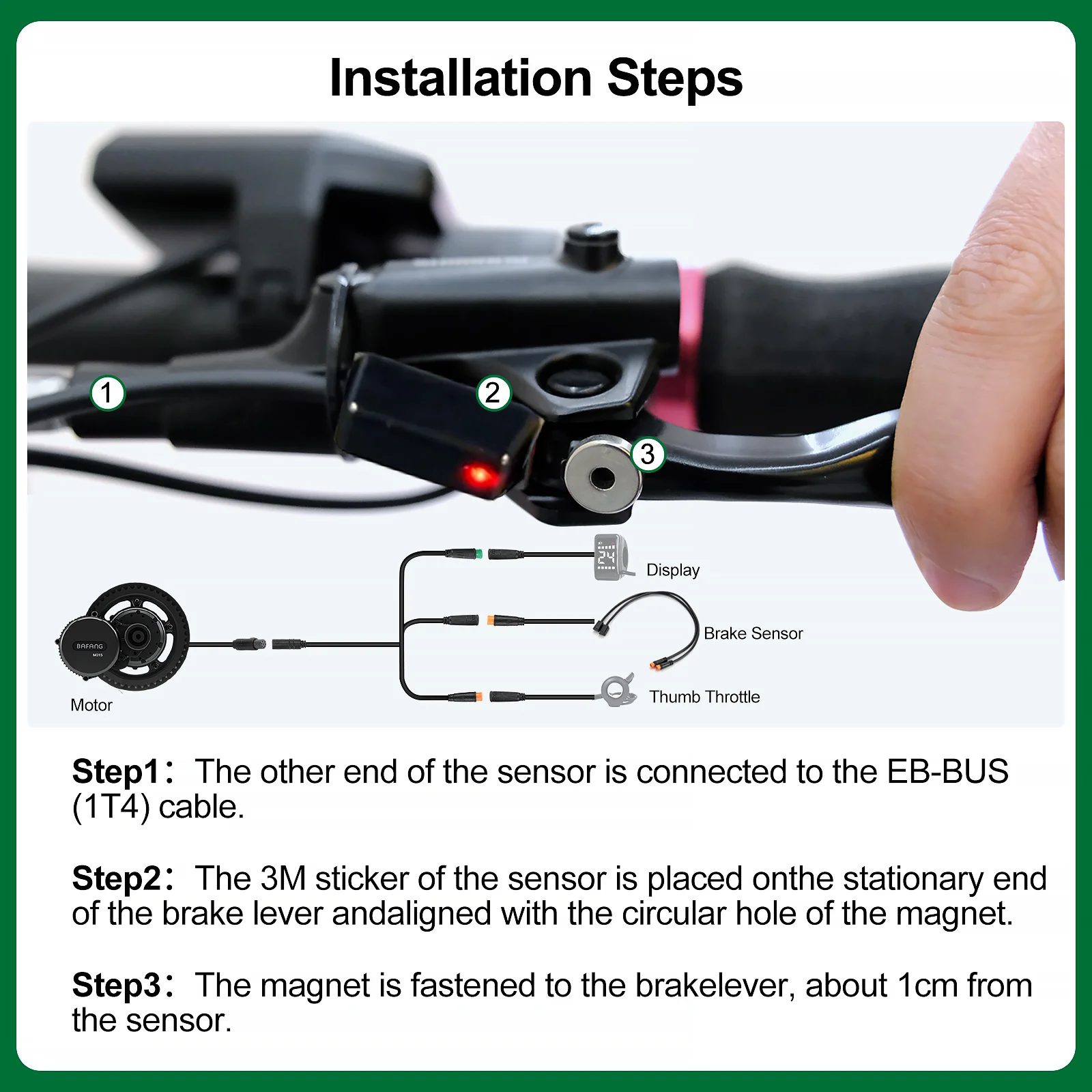 Ebike Brake Sensor Cable With LED Light, 3PIN Power Cut Off Line Compatible with Bafang BBS01 BBS02