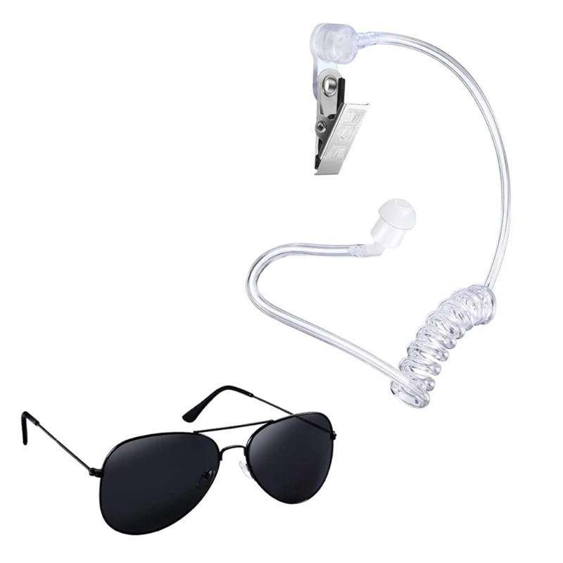 Secret Agent Cosplay Costume With Sunglasses Earpiece And Badge Pin for Adult