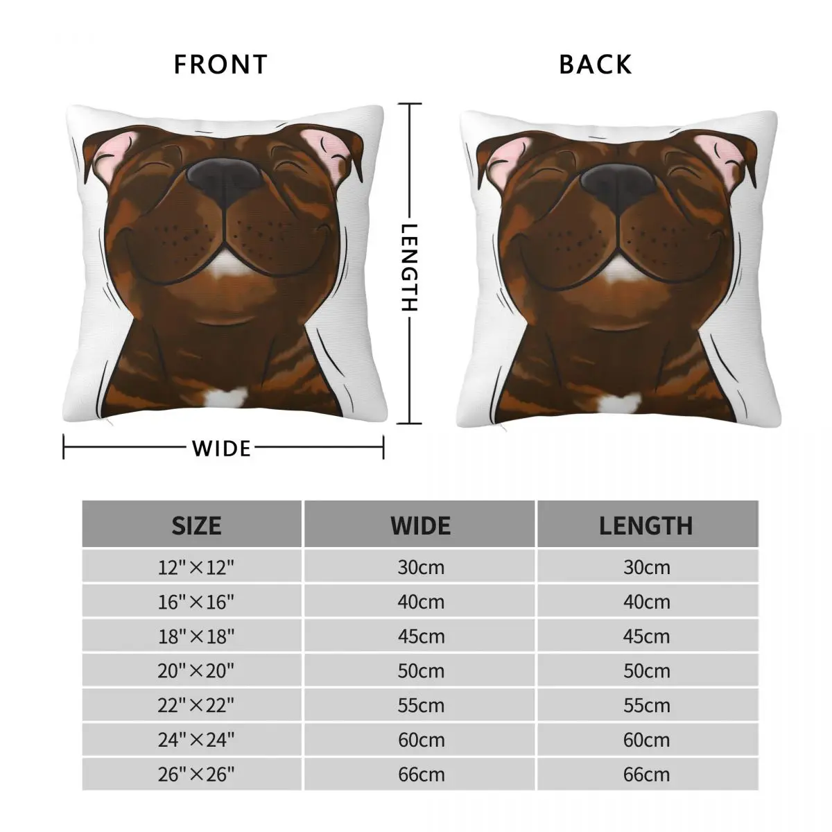 Smiling Brindle Staffy Stafford Square Pillowcase Polyester Linen Velvet Pattern Zip Decorative Pillow Case Sofa Cushion Cover