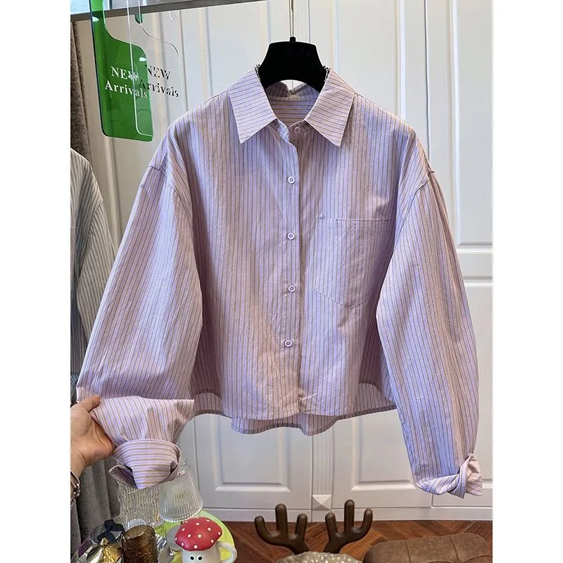 

Модная полосатая свободная женская рубашка с длинными рукавами, весенне-осенняя новинка, хлопковая рубашка в корейском стиле, модная повседневная рубашка для работы и отдыха