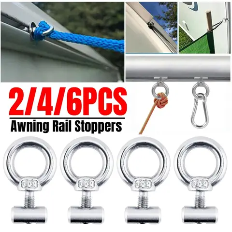 2-6PCS 캠핑카 차량용 어닝 레일 스토퍼 스테인레스 스틸 리프팅 아이 너트 패스너 텐트 트랙 로프리프팅 링 카라반 액세서리