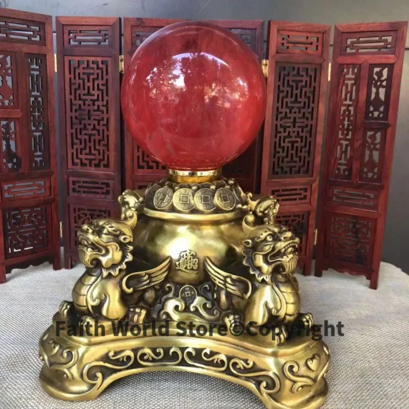 Asia America HOME SHOP OFFICE brass Amass Fortune dragon PI XIU GOOD LUCK Mascot ZHAO CAI Crystal ball FENG SHUI Decor statue