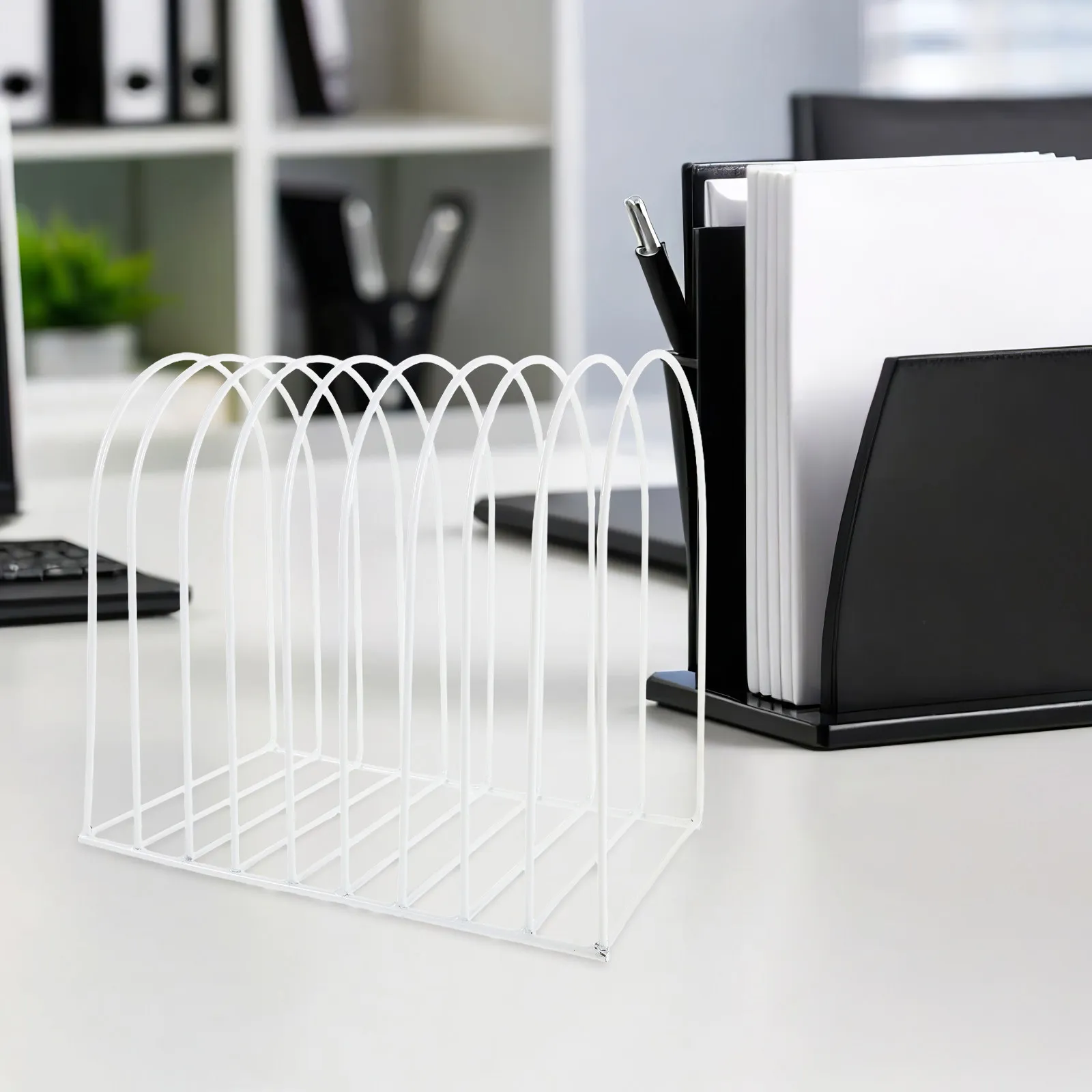 

Metal Desktop Bookshelf Organizer Iron Wire File Sorter Vertical Rack for Office File Holder Book Stand Document Storage