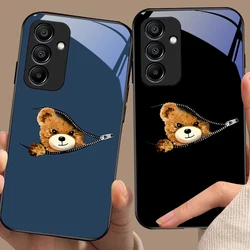 Zipper Bear Brown For Samsung Galaxy A15 5G 54 4G 51 50 24 35 90 71 12 51 53 52S 80 22 34 Black Tempered Glass Phone Case