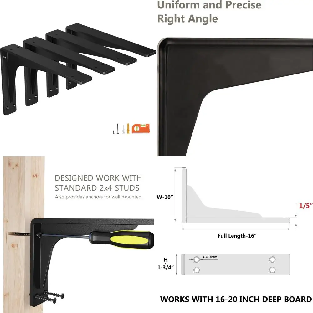 

Heavy-Duty 16 Inch Metal Shelf Brackets for Mantel and Countertop Support, Ideal for Garage Storage Shelves, Premium Quality Wal