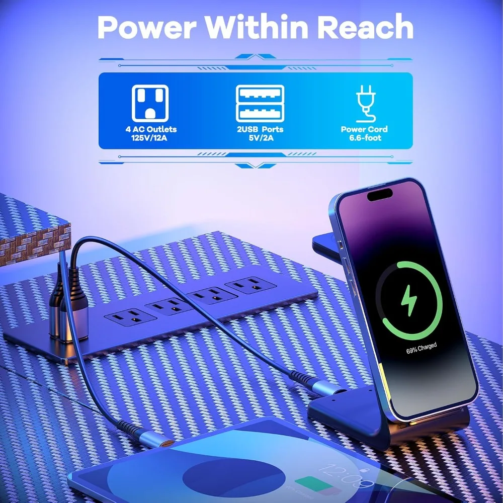 Escritorio para juegos en forma de L con iluminación LED y toma de corriente, escritorio Reversible de 47 pulgadas con soporte para CPU, soporte para Monitor, cajón, hogar