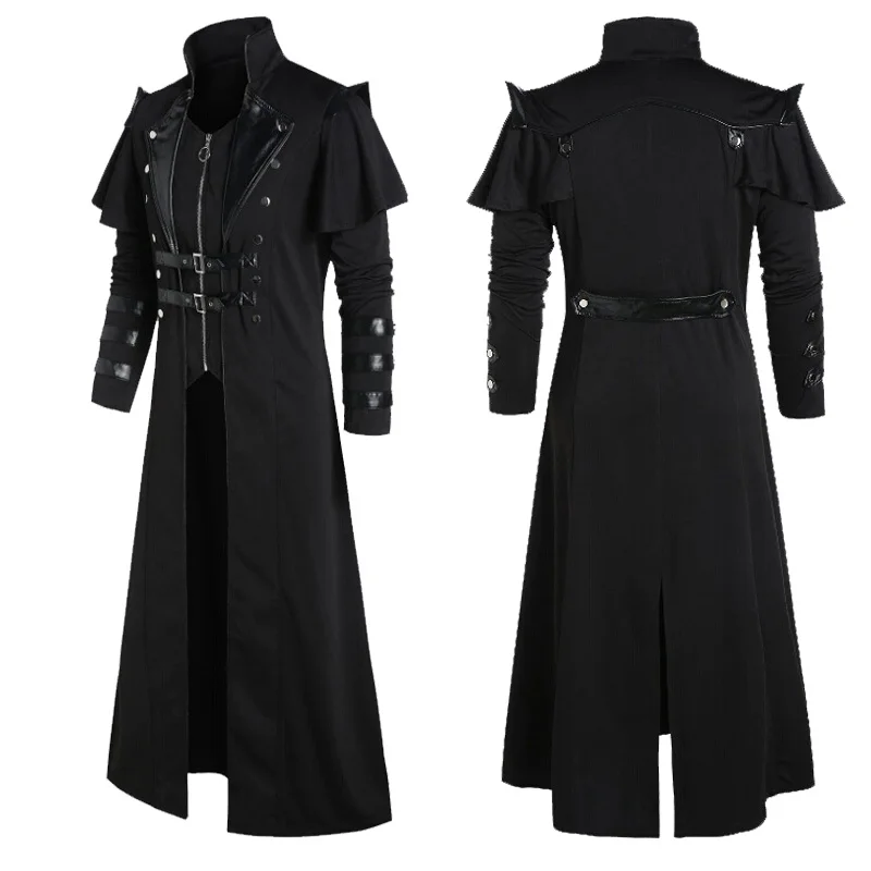 

Jacket Black Men's Clothing Gothic Halloween Medieval Vintage Mid Century Renaissance Punk Jacket Stage Show Long Slit Coat