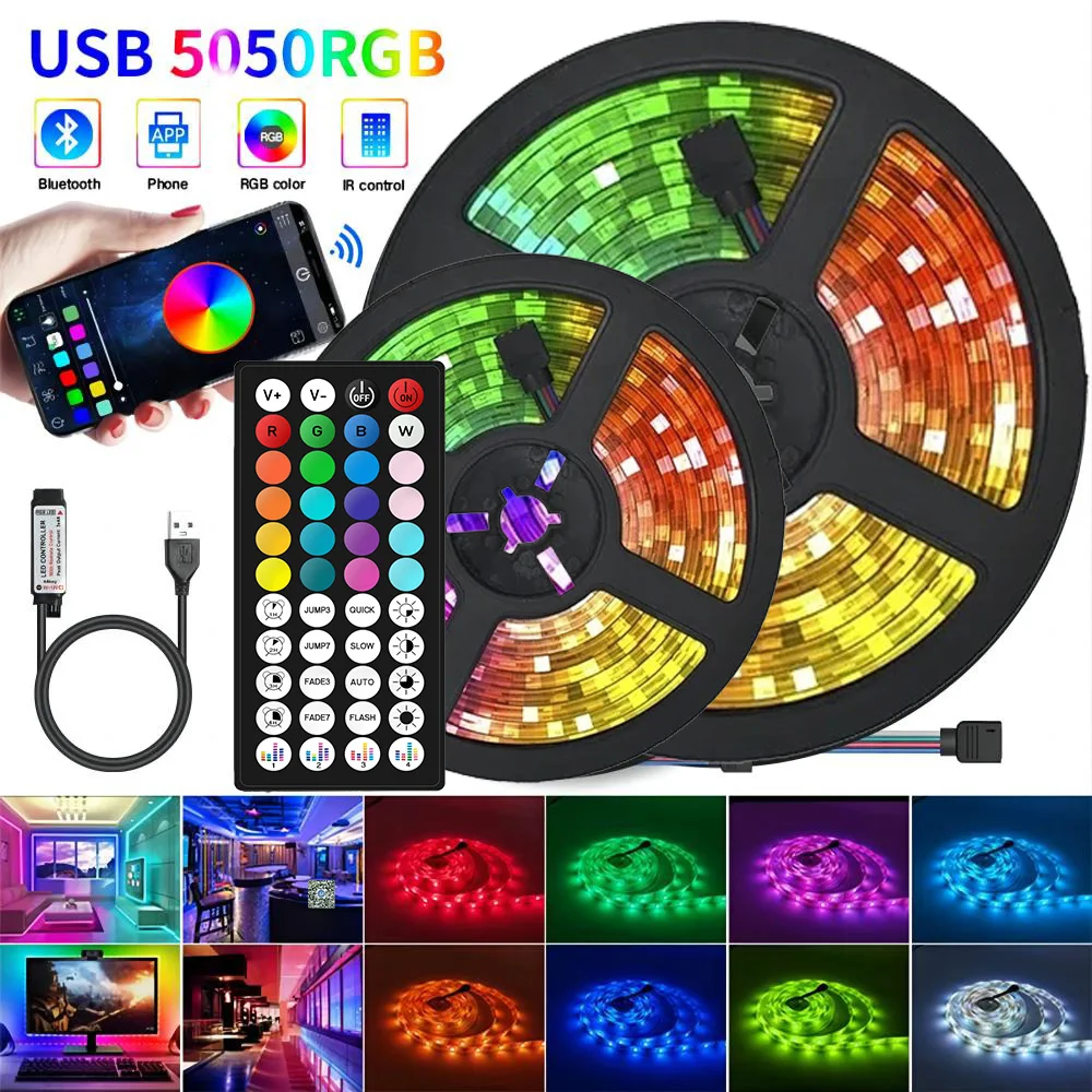 usb color changing led strip lights neon light fita flexivel da lampada para decoracao do quarto tv backlight diode controle app 3528 5050 rgb 01