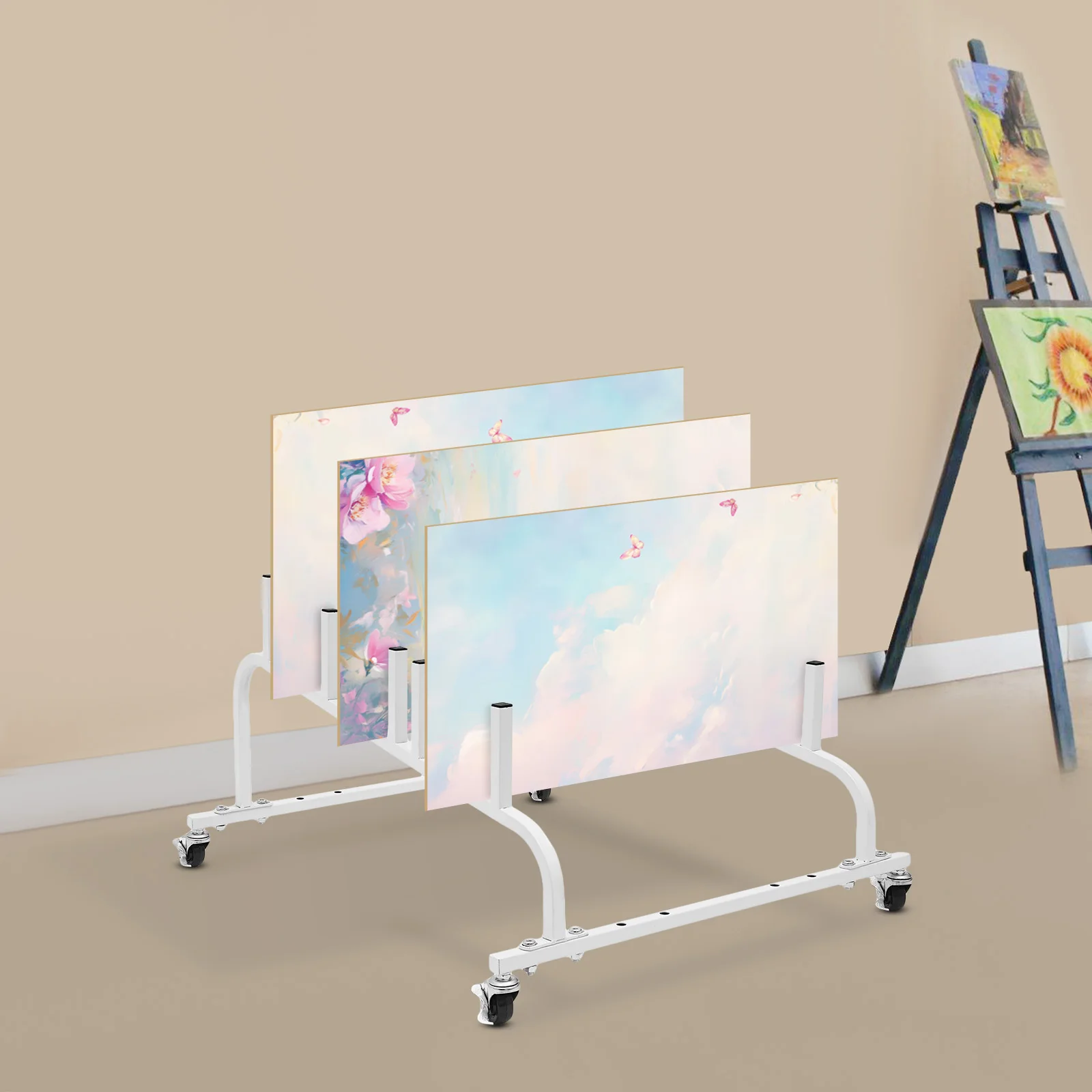 

Picture Fame / Canvas Storage Display Rack Cart, Adjustable Tile Sample Display Rack, 10-Slot Display Stand with Wheels