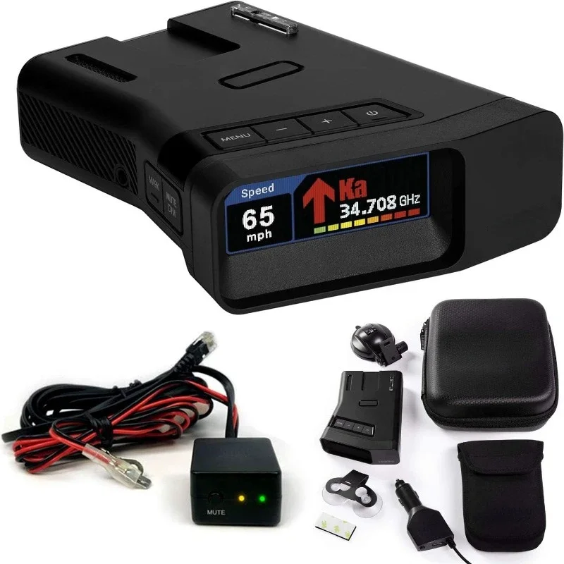 Extreme Long Range Laser/Radar Detector, Built-in GPS w/Real-Time Alerts, & RDA-HDWKT Smart Hardwire Kit with Mute/Mark Button