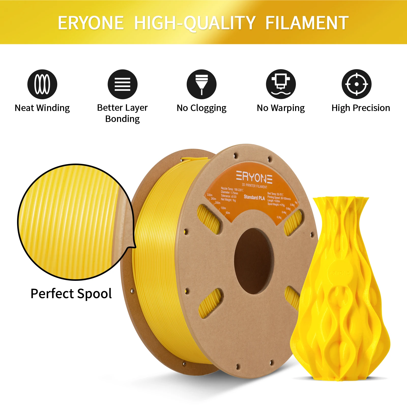 ERYONE Promotion Standard PLA Filament 1.75mm 1KG High Quality Filament Low Shrinkage Consumable For 3D Printer Fast Shipping