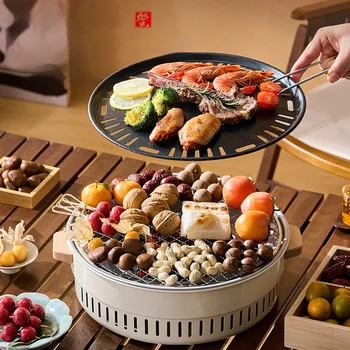 휴대용 원형 바베큐 그릴, 야외 바베큐 캠핑 화로, 가정용 조리기구, 여름 정원 숯 그릴