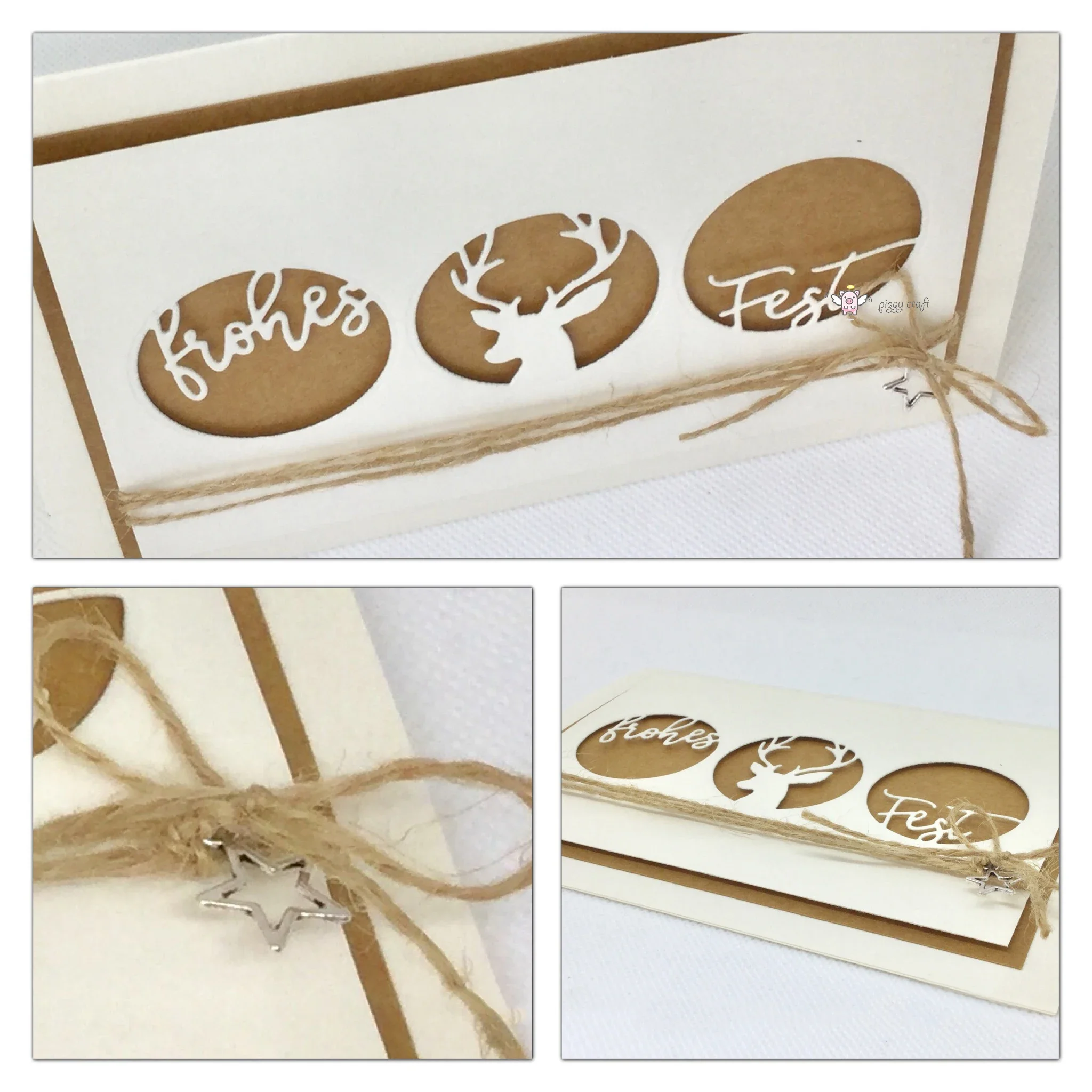 1 قطعة أصبع الحرفية المعادن قطع يموت قطع يموت قالب الغزلان frohes مهرجان رسالة دائرة قصاصات ورقية قالب الحرف شفرة لكمة الاستنسل