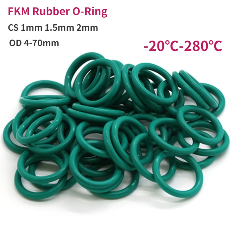 Grubość CS 1mm 1.5mm 2mm Zielony FKM Fluor Rubber O Ring Gasket OD 4-70mm Okrągłe O-Rings Podkładka uszczelniająca Odporna na olej i kwas