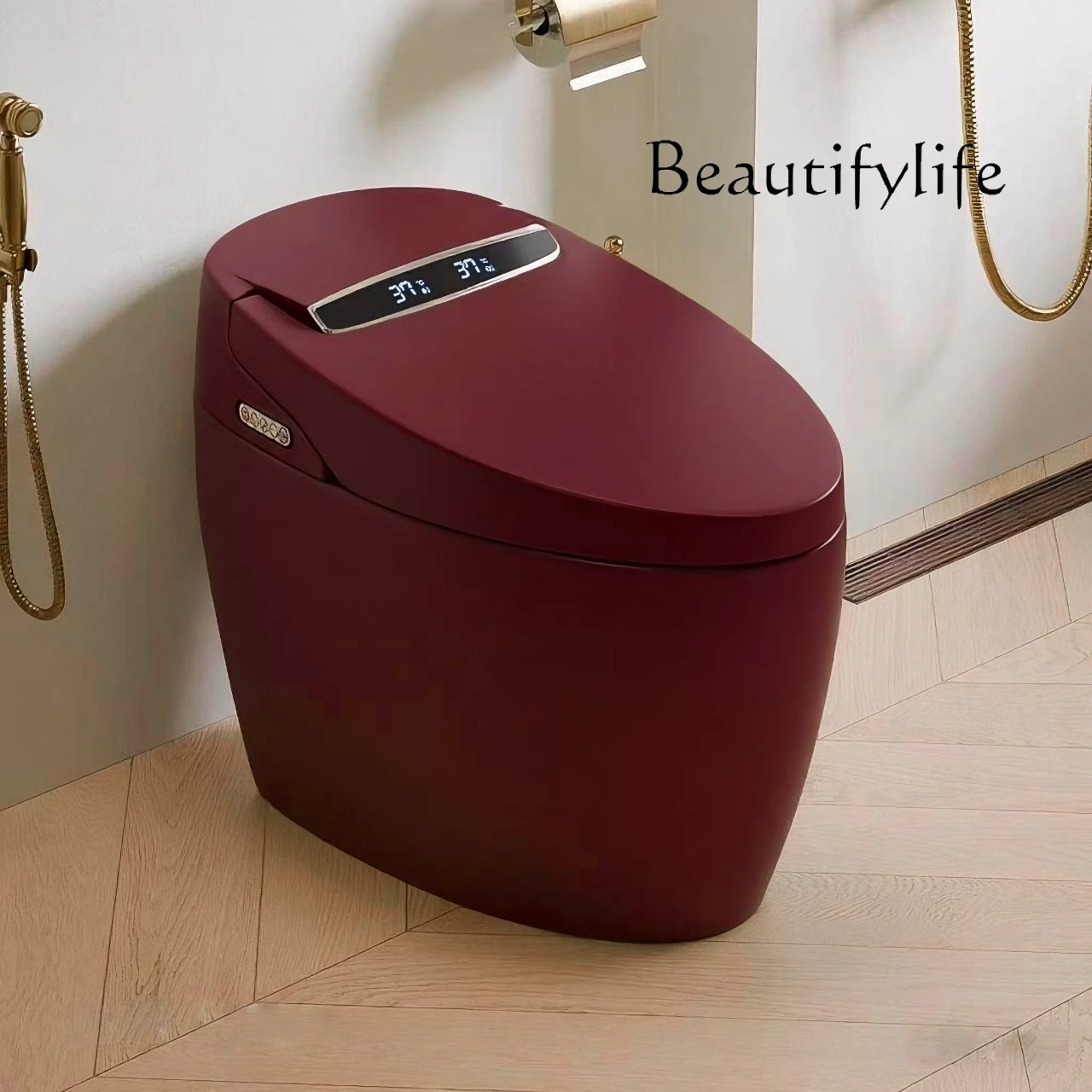 

Burgundy color smart toilet creative integration no water pressure limit double water smart toilet