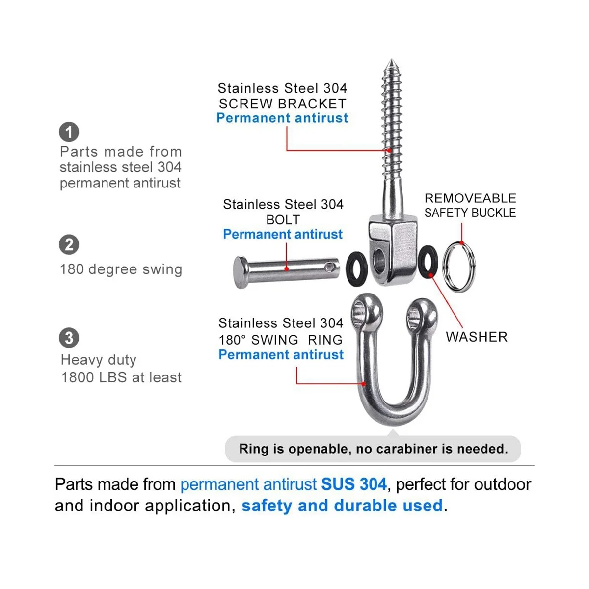 2Pcs Permanent Antirust Stainless Steel 304 Screw Bracket Heavy Duty Swing Hanger 1800LB Capacity, Indoor Outdoor
