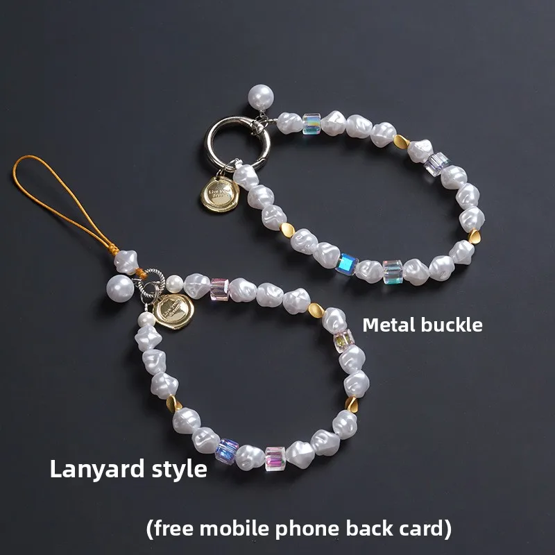 Chinese Style Lucky Fortune Blessing Baroque Irregular Pearl Beaded Wrist Strap Universal Phone Lanyard Crystal Charm For All