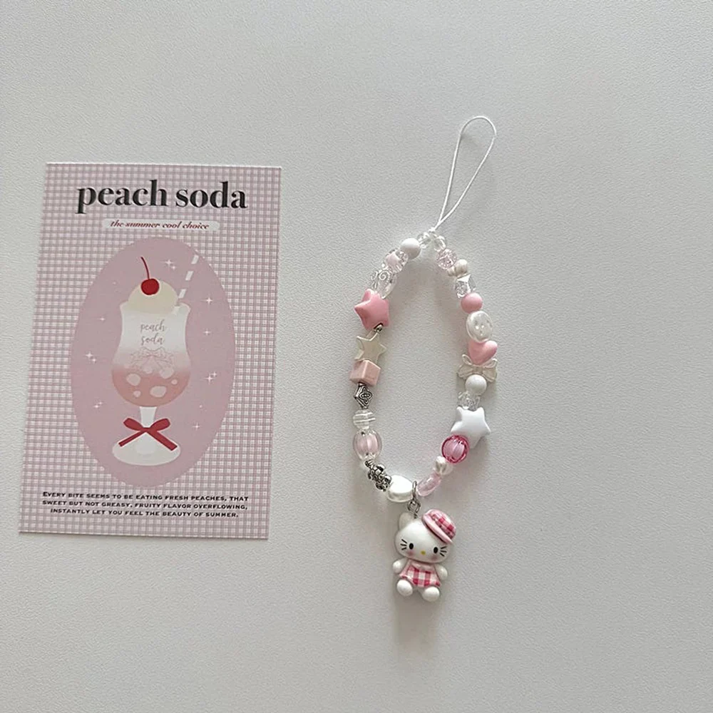 Sanrio Red Checkered Hello Kitty Phone Pendant Cartoon Kitty Phone Case Chain Keychain Backpack Accessories Gift