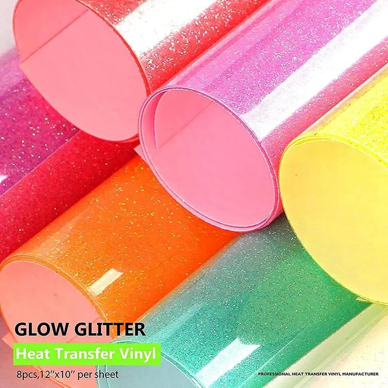 Glitter HTV Heat Transfer Vinyl Bundle, Glow In The Dark Color Changing Vinyl Bundle, For Fabric, Heat Press Machine