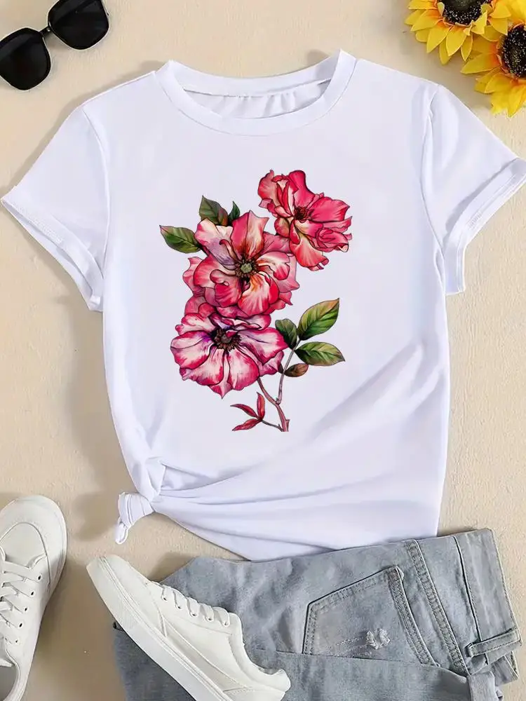 Flower Sweet 90s Trend Short Sleeve Printed T Shirt Clothing Female Fashion Tee Women Top Casual Clothes Graphic T-shirts