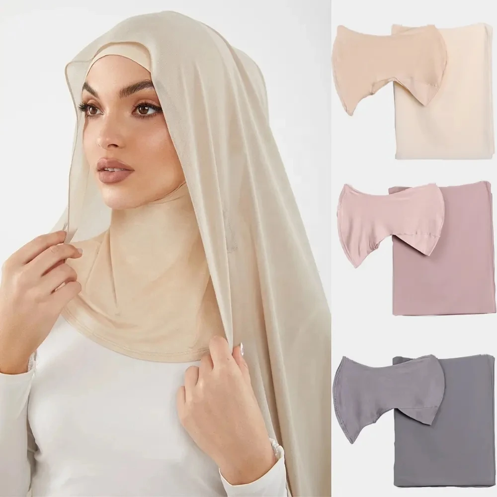 

2024 Chiffon Instant Hijab With Matching Undercap Over Neck Women Scarf Shawl Underscarf High Quality Inner Cap Muslim Hijab Set