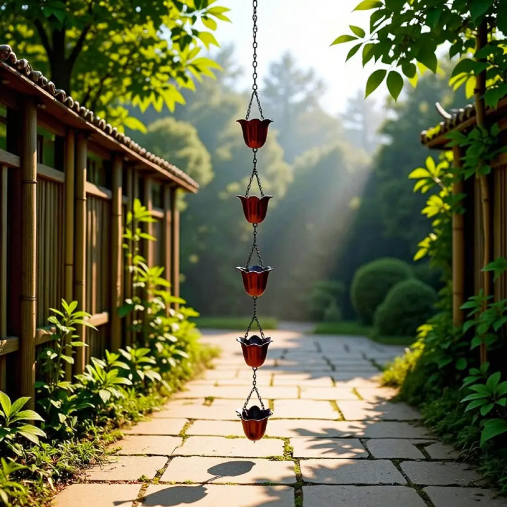 Decorative Tulip Rain Chain Garden Gutter Drainage Replacement Outdoor Water Feature Patio Downspout Accessory Metal Art