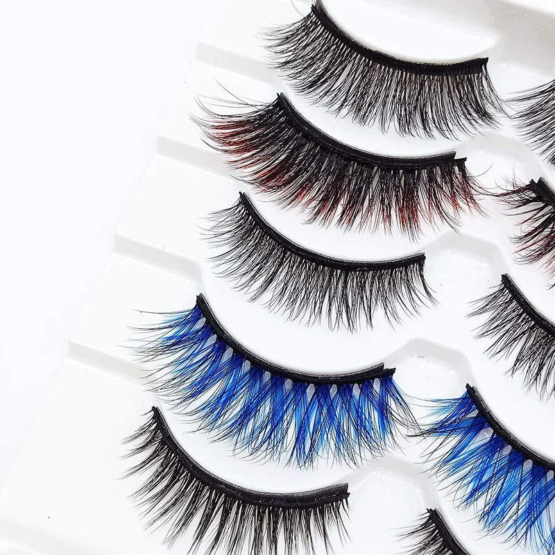A39M 5 Pairs Of Mixed Style Color Magnetic False Eyelashes Waterproof Eyeliner Tweezers Set Thick Magnetic False Eyelashes