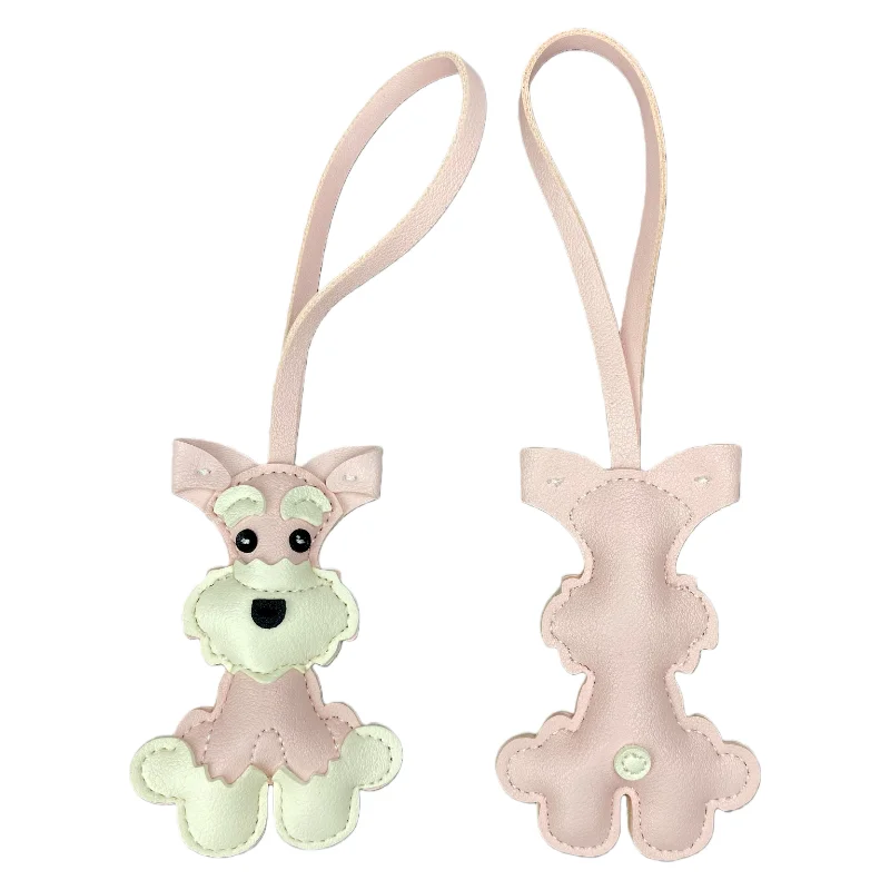 Schnauzer-Taschenanhänger aus PU-Leder für Hunde, 6 Farben erhältlich, niedlicher Haustier-förmiger Welpen-Schlüsselanhänger und Taschenzubehör – Detail 11