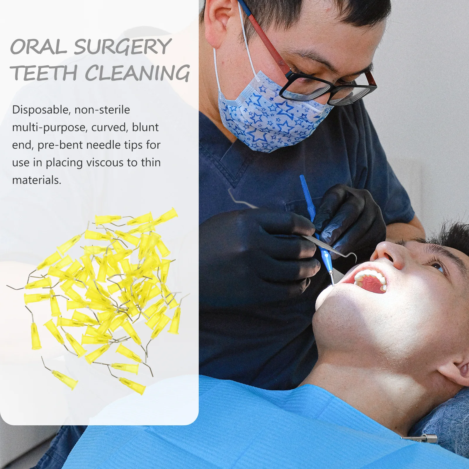 

100pcs Dental Syringe Tips 20G 0.9Mm Yellow Bent Disposable Oral Clean Tool For Teeth Washing Postoperative Care Pet Feeding