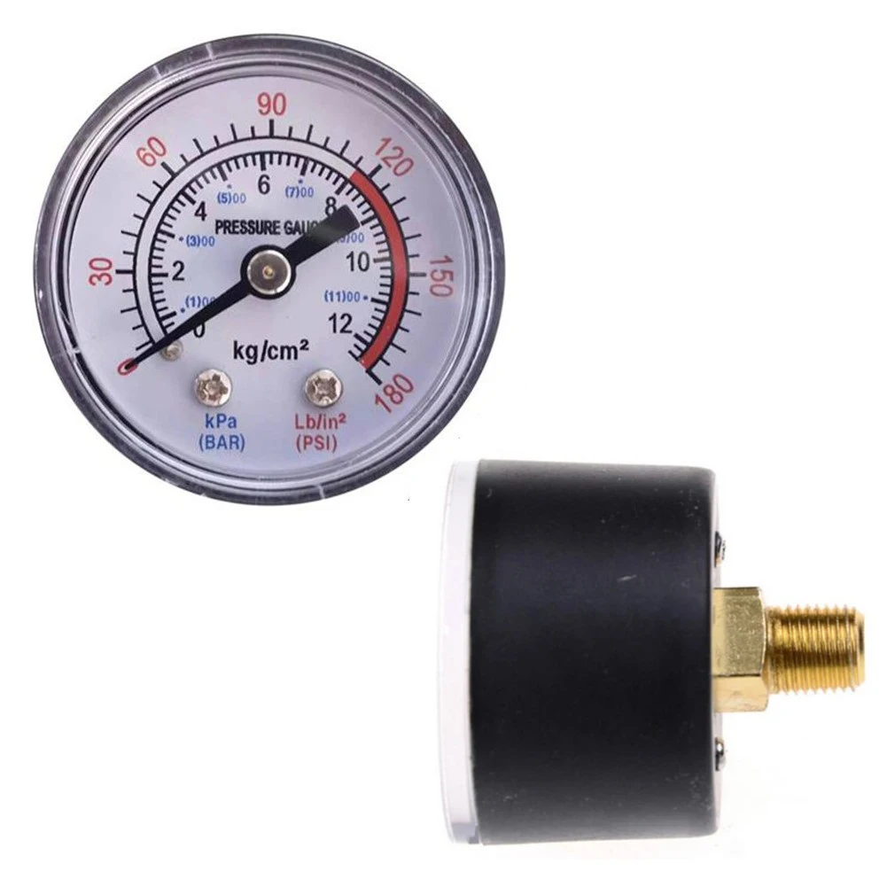 Kompresor Udara Alat Pengukur Tekanan Cairan Hidrolik Pneumatik 0-12Bar / 0-180PSI Benang Pria Bagian Kompresor Udara Koneksi Bawah