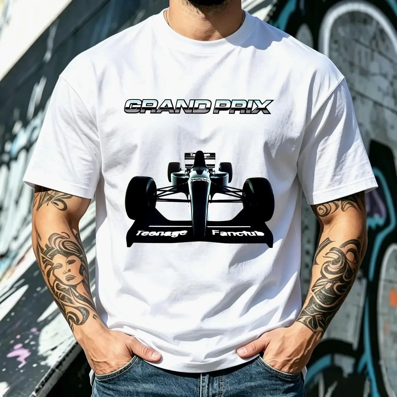 washed T Shirt TEENAGE FANCLUB GRAND PRIX NEW GREY long or short sleeves vintage Washed homme Casual graphic Stretched Stylish