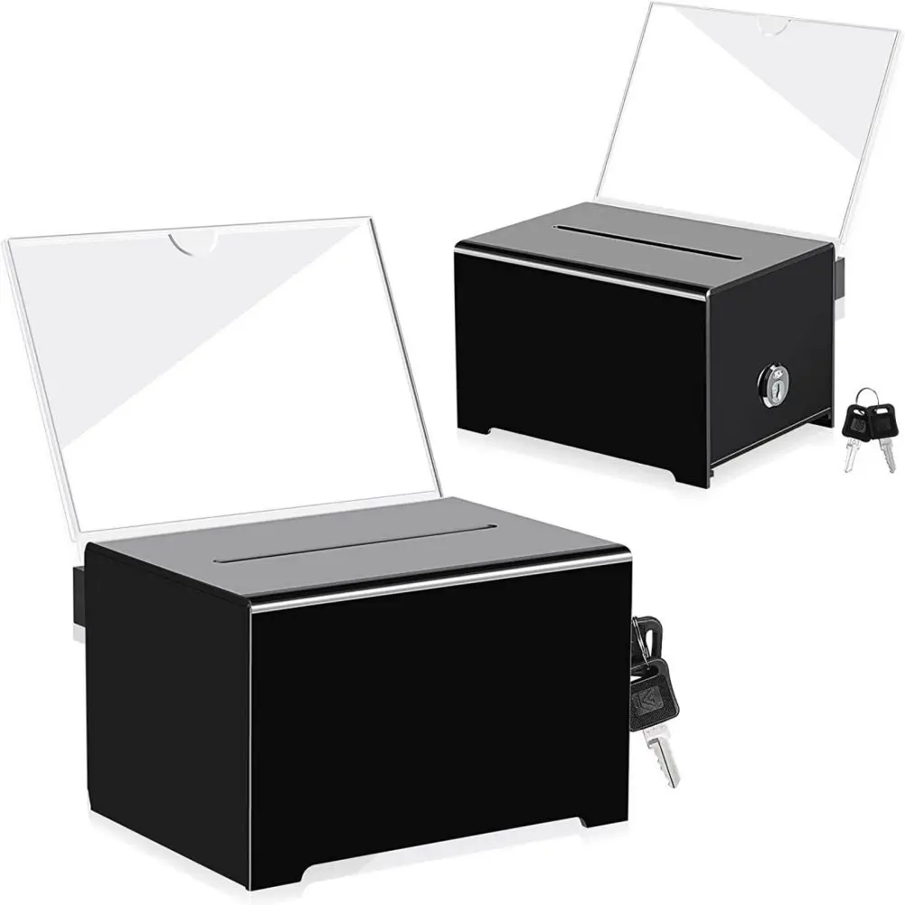 Acrylic Donation Box With Sign Holder Lock Donation Suggestion Ballot Box For Business Cards Voting Fundraising