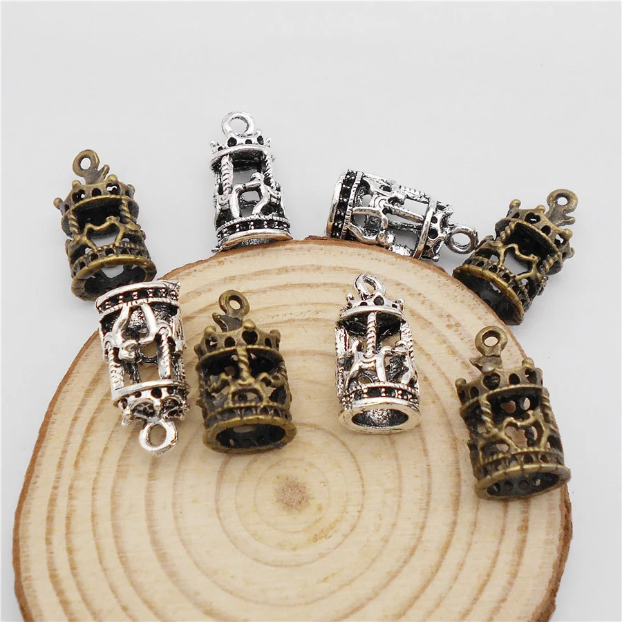 

10PCS Zinc Alloy Hollow Carousel Charms For Jewelry Making Vintage Necklace Bronze Silver Color DIY Accessories