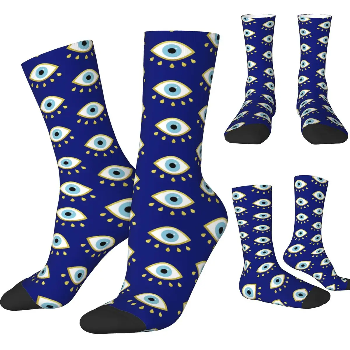 Funny Men's Socks Casual Magic Blue Eye Talisman Sock  Evil Eye Blue Nazar Amulet Pattern Boho Graphic Women's Stockings