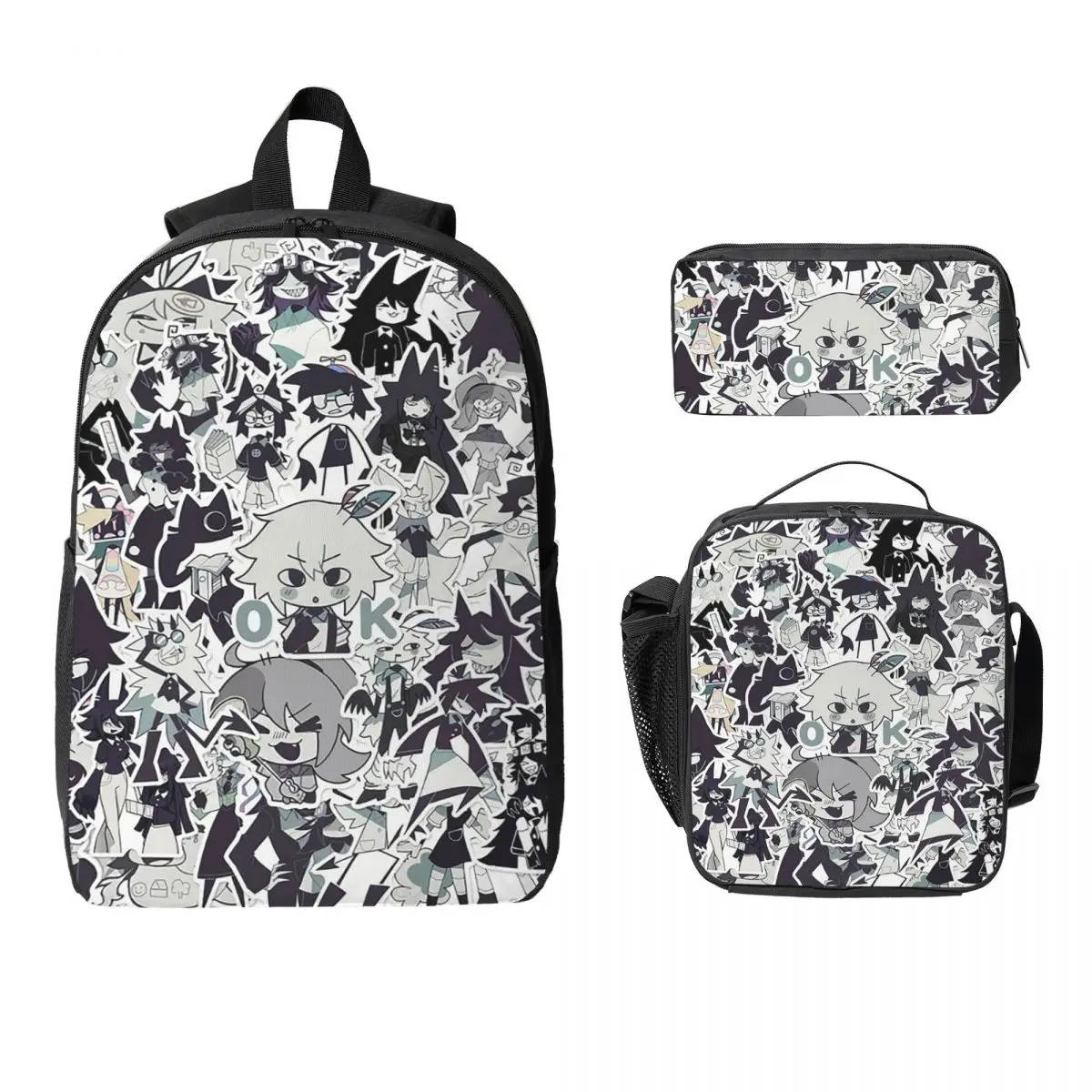 Cartoon Miss Circle Backpack Boys Girls BookBag School Bag Laptop Shoulder Bags 3ps Insulated Lunch Bag Pencil Case