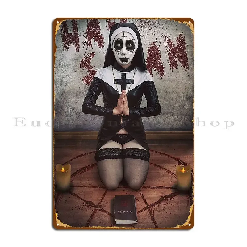 Satanic Nun Metal Plaque Poster Funny Party Wall Mural Printed Garage Tin Sign Poster