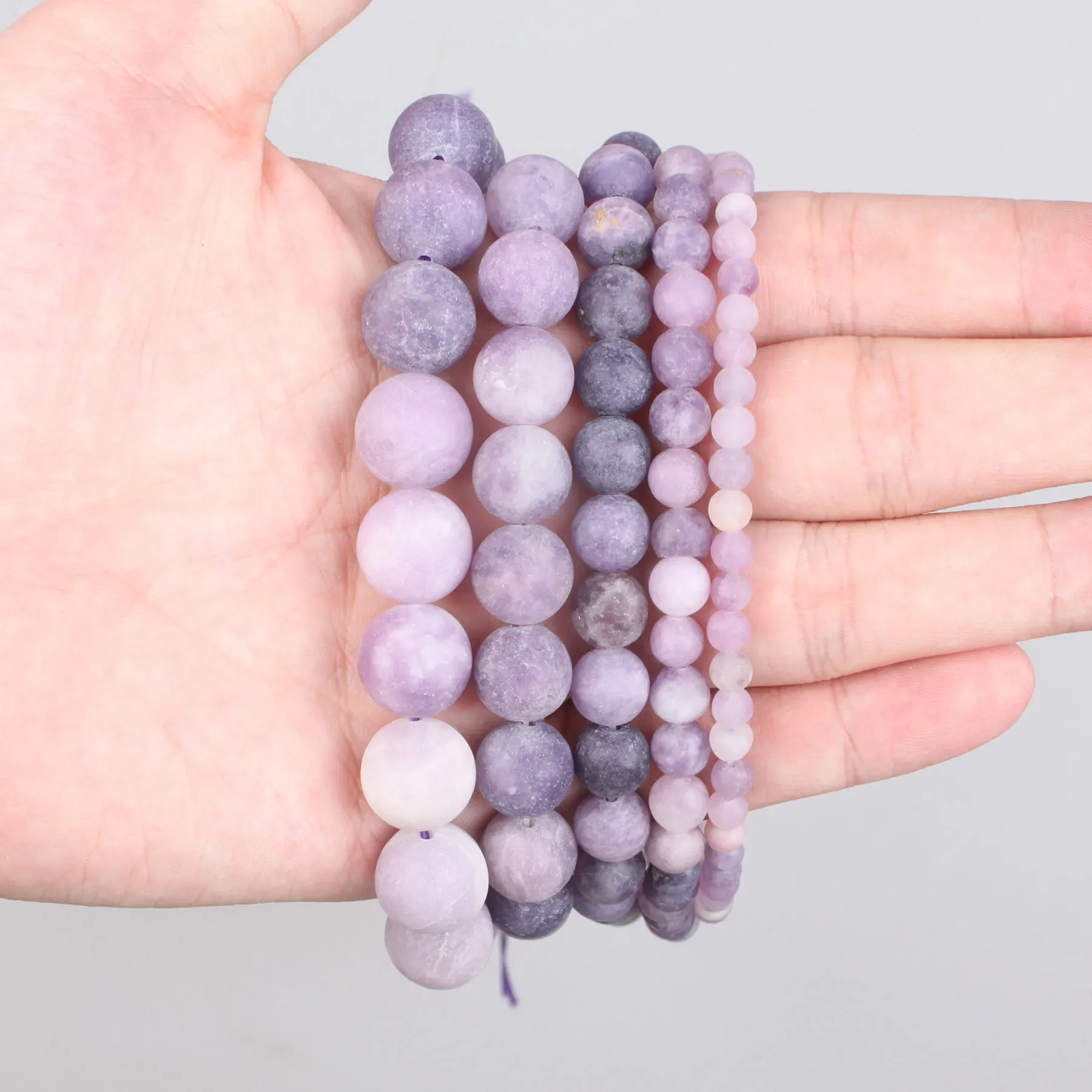 100% manik-manik batu alami Matte ungu buram Lepidolite bulat manik-manik longgar 4 6 8 10 12mm untuk gelang pembuatan perhiasan kalung