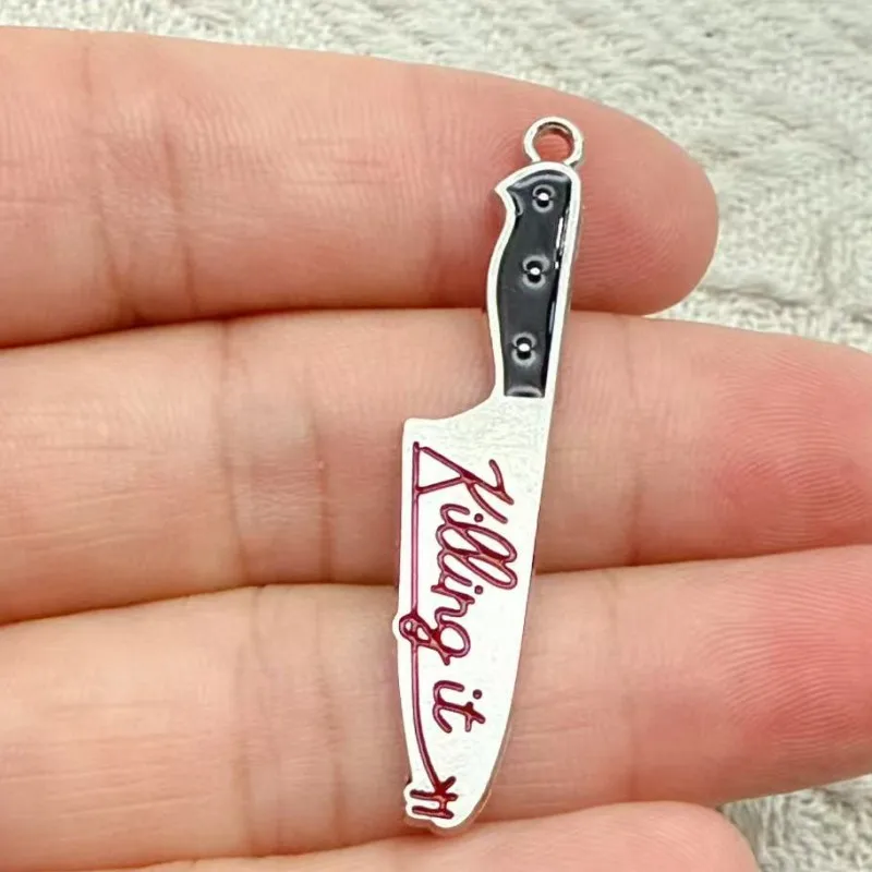 10pcs Enamel Bloody Knife Halloween Charms Cool Dagger Pendant For Earring Bracelet Necklace Jewelry Make Diy Craft Accessories