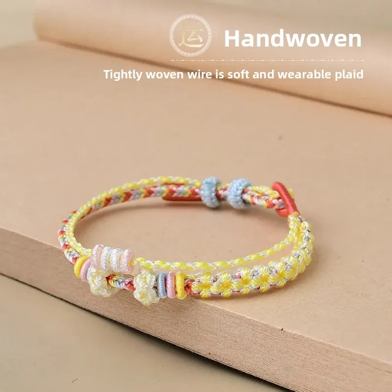 Chinese Style Lucky Peach Blossom Double Layer Handmade Braided Bracelet Diy Semi Finished Beadable String For Good Luck Fortune