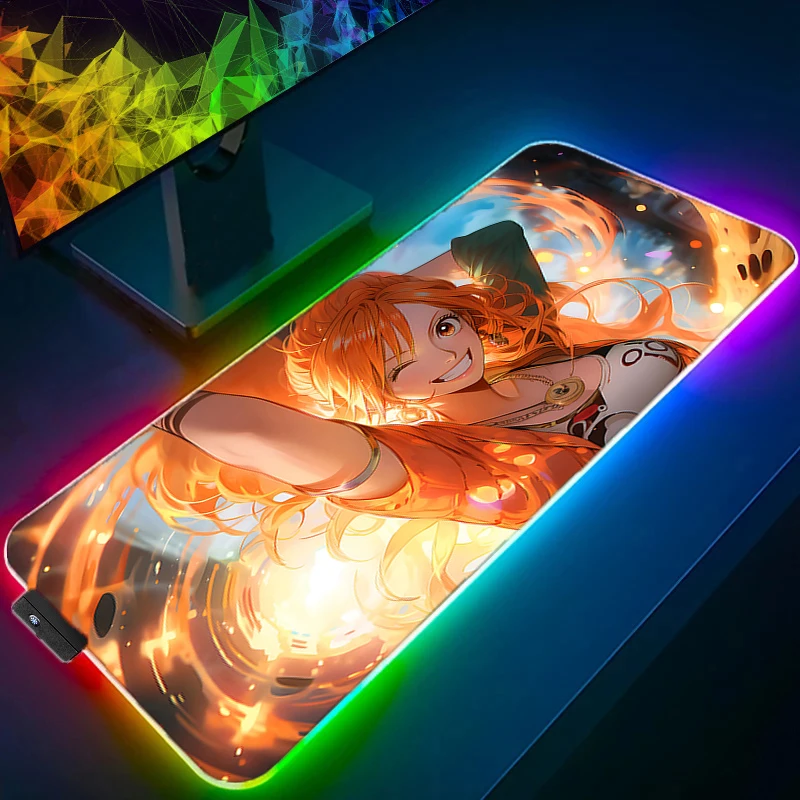 Nami RGB LED Mouse Pad Pattern Locking Edge MousePad Large Mouse Pad Computer Gaming Keyboardpad Rubber Mat Desk GamingCup Mat