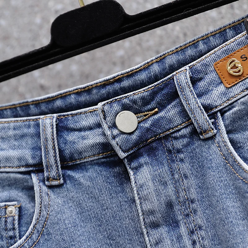 Джинсовая юбка трапециевидной формы с высокой талией и разрезом средней длины, летняя тонкая женская юбка больших размеров Faion Commute Sle Pure Color Artistic ket