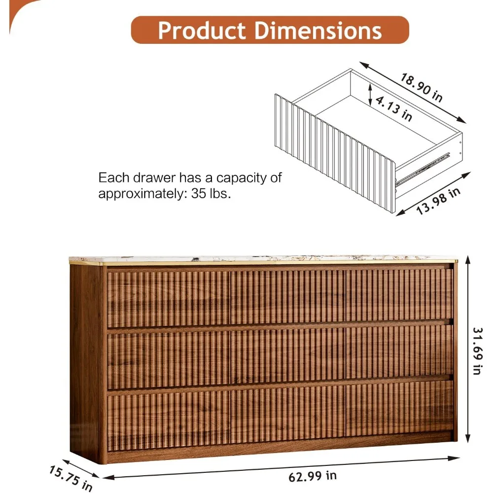 خزانة ملابس بغرفة النوم مع 9 أدراج، وصندوق علوي من الرخام الصناعي الحديث، وتصميم منحني، وخزانة ملابس مع مساحة للتلفزيون #2