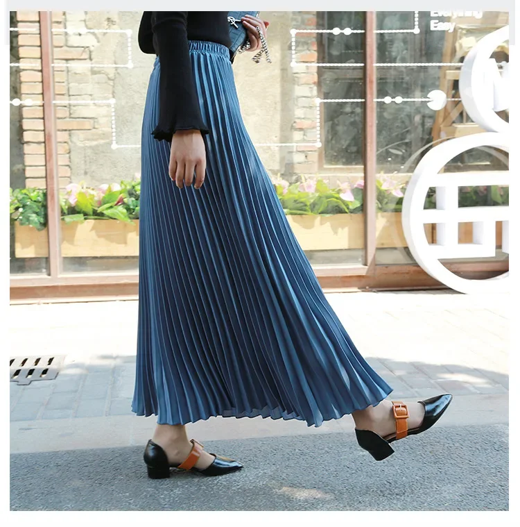 Classical Women Pleated Skirt 90cm/80cm Long Female Elastic Waist Skirt Big Size Velvet Pleated Skirt for Winter Ankle-Length