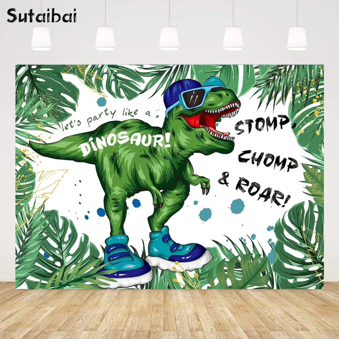 Dinosaur Backdrop Tropical Jungle Green Leaves Photography Background Boy Baby Shower Birthday Cake Table Party Decorations