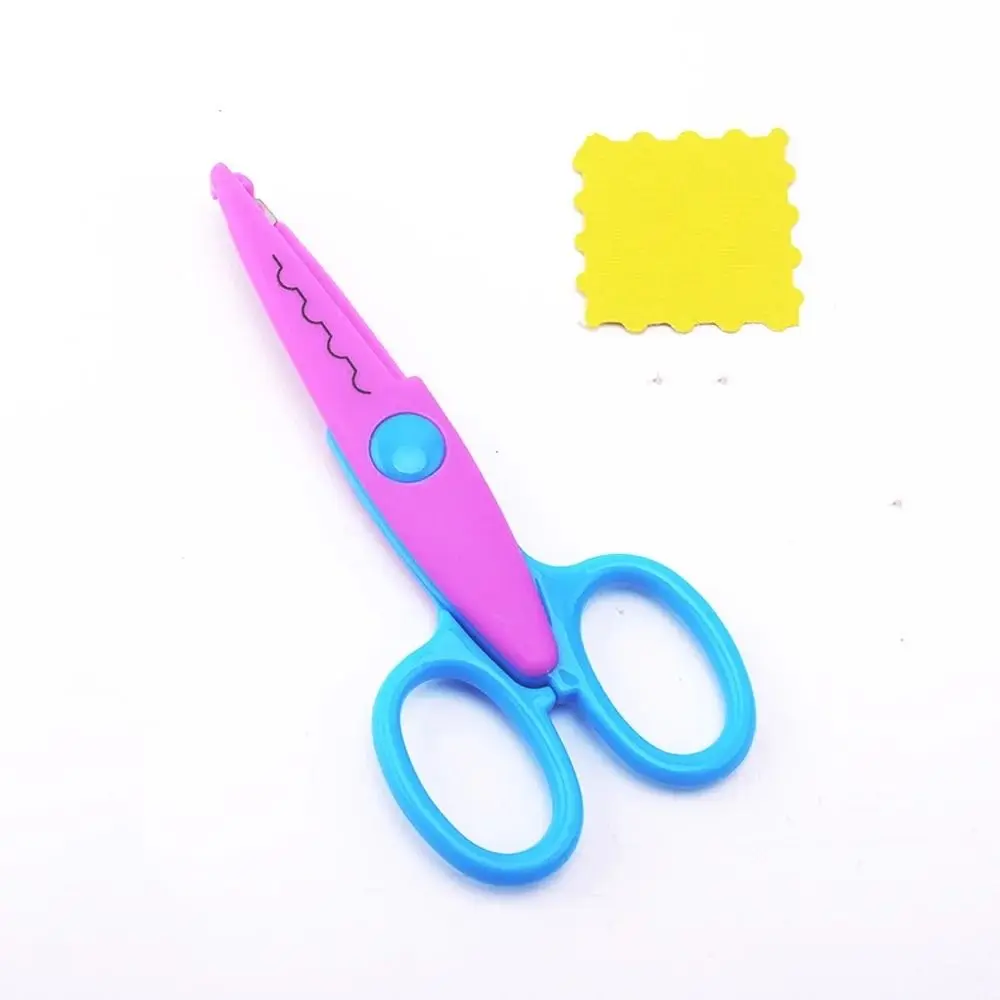 1/6PCS DIY Color Lace Scissors Small Round Head Wavy Pattern Paper Cuttings Scissors Comfortable Hand Stationery Paper Cutter